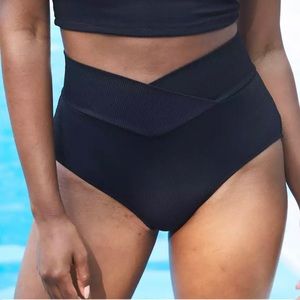 NWT Aerie ribbed high waist black swim bottoms M